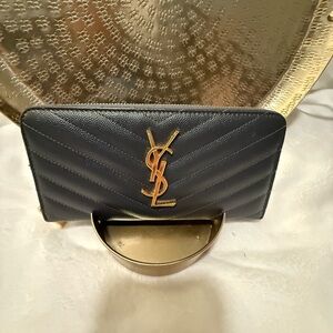 Yves Saint Laurent Black and Gold Quilted Wallet